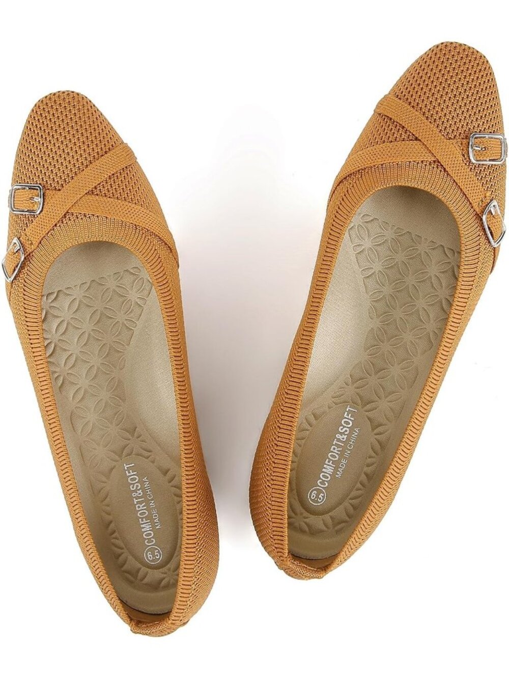 Women's Orange Ballet Flats Dress Work Business Casual Buckle Comfort Shoes
